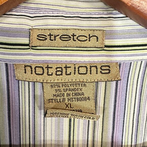 Y2K Notations XL Purple Striped Top Buttoned Asymmetrical Stretch Work‎ 3/4 90s - Picture 5 of 10
